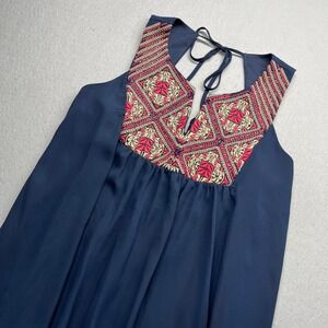 Fifth & Park Navy Blue Embroidered Boho High-Low Maxi Dress 10 Vintage Style